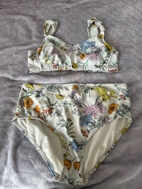 Kona Sol White Floral High-Waist Bikini Set